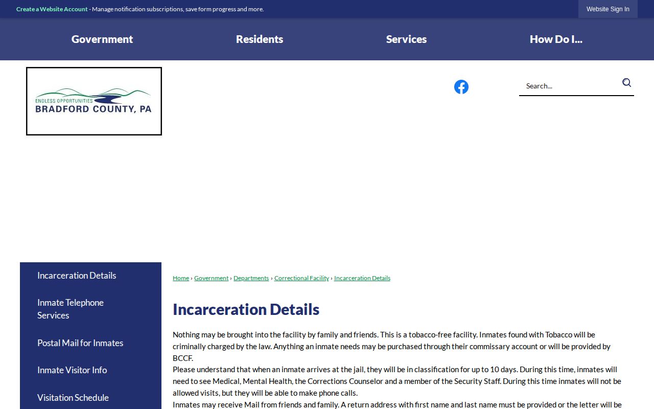 Bradford County released inmate current-custody guidance