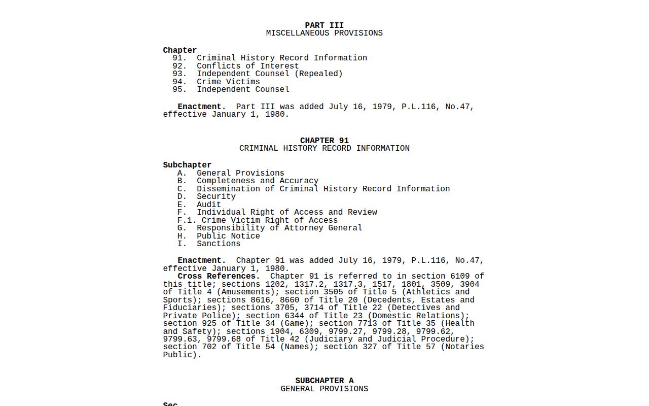 Pennsylvania CHRIA provisions governing criminal-history and mugshot access